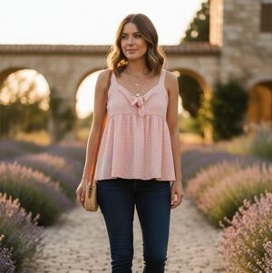 Pink Striped Sleeveless Top with Front Knot